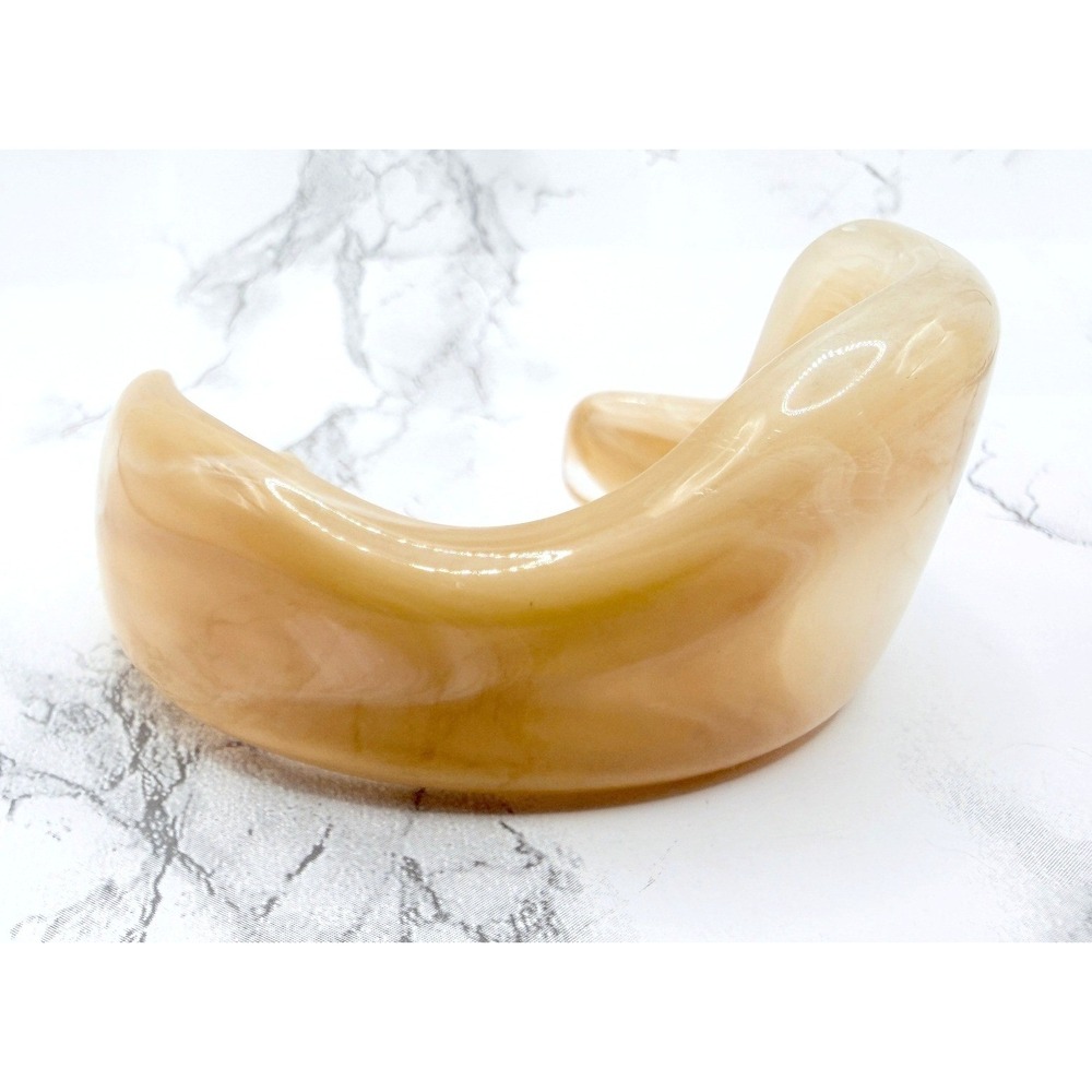 Marbled Mocha Lucite Open Cuff Bracelet Wide Sculptural Statement - Picture 2 of 5
